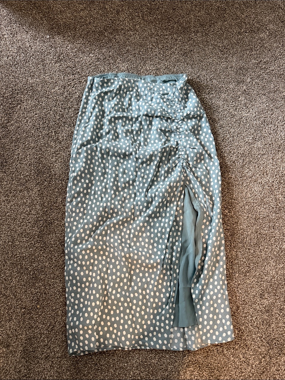 Abercrombie & Fitch Seafoam Polka Dot Midi Skirt with Side Slit